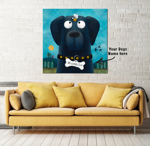 Black Labrador & Bumble Bee - Personalised Pooch Art Canvas